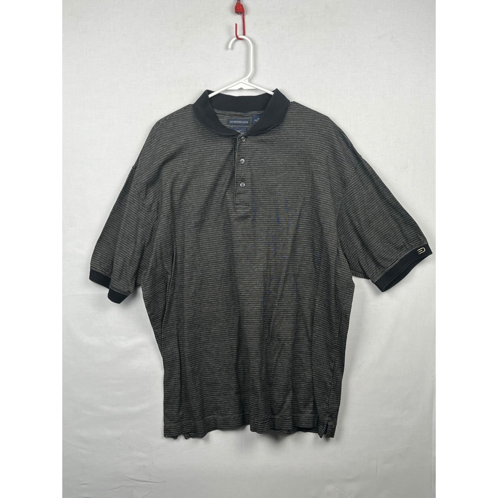 Dockers Golf Polo Shirt Mens XL Striped Mercerized Cotton Short Sleeve Black Whi